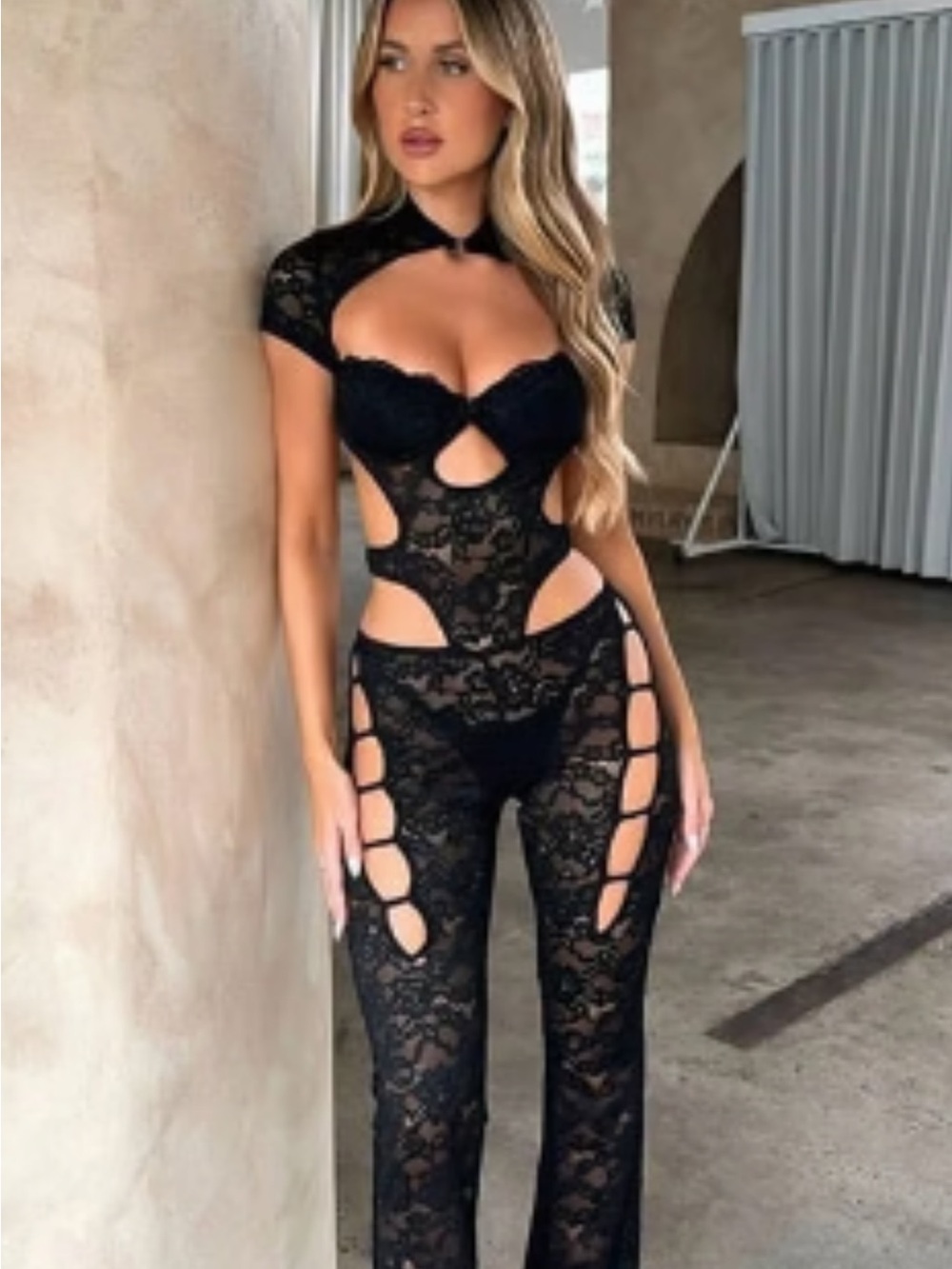 NWT Outcast Amalie Black Lace Cutout  Sz XL Jumpsuit pants and top